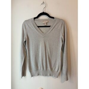 Banana Republic Silk‎ Blend Metallic Shimmer Sweater V Neck Gray Small
